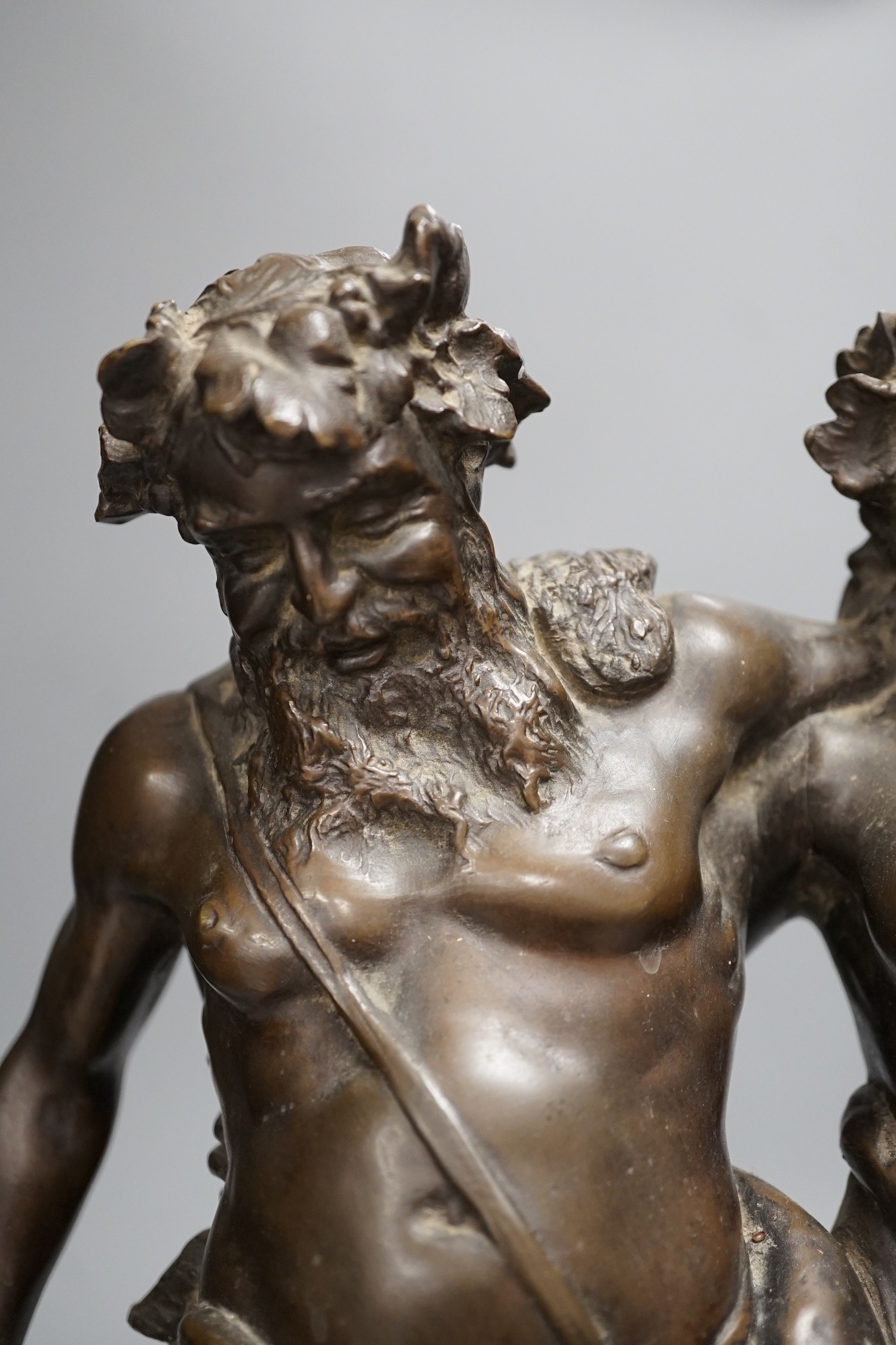 After Carl Brose, a bronze group of Bacchus and a Bacchante, S. Sonntag, Wien Foundry, 43cms high